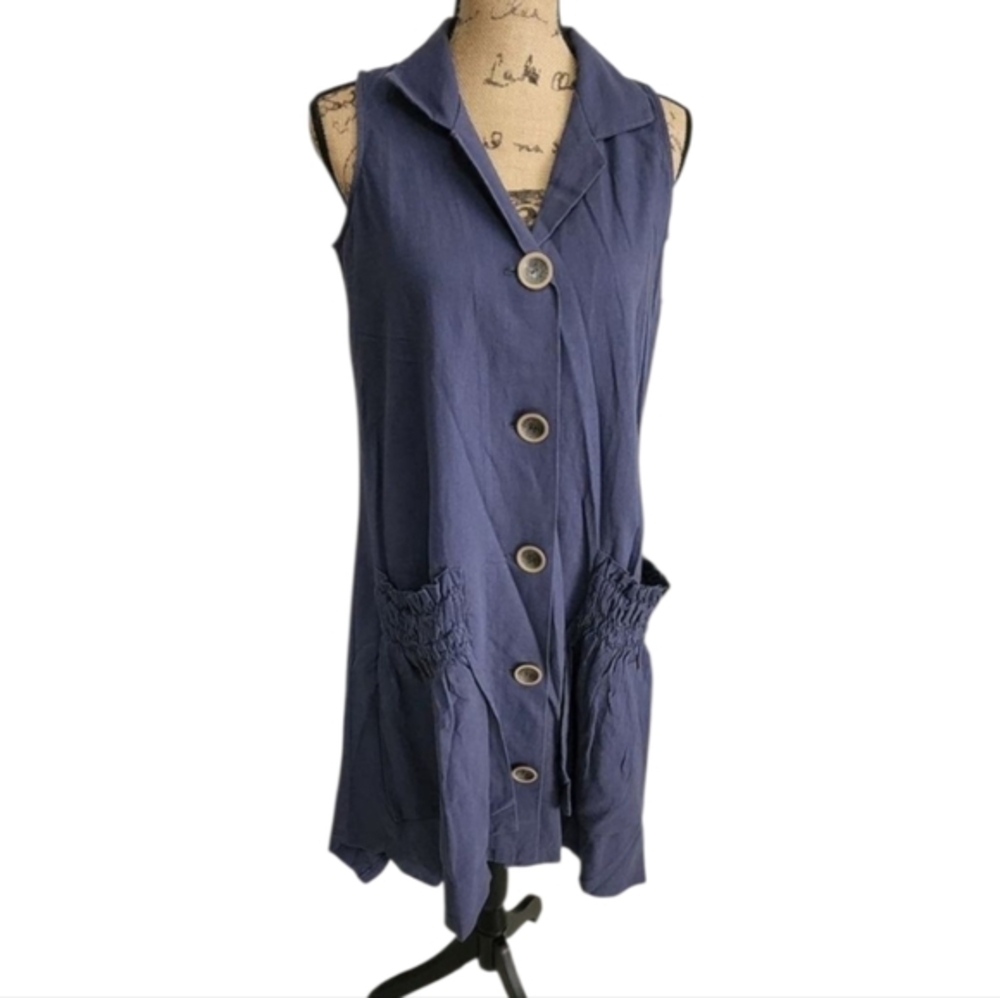 For Cynthia Navy Linen Blend Lagenlook Kimono Dress Size XS NEW!!!